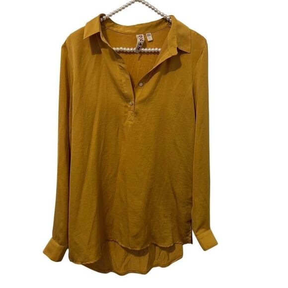 Anthropologie Dolan Left Coast Mustard Yellow Hi Lo Top Blouse Shirt Fall Small - Picture 1 of 10